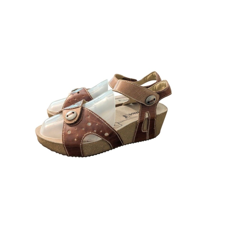 Romika Florida Women Sandals 9/39 Brown Leather Wedge Platform Shoes